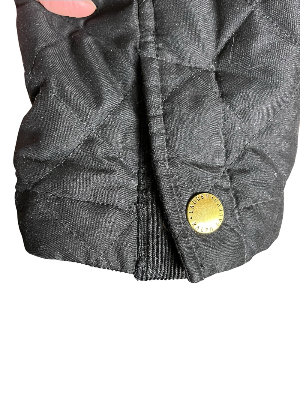 Ralph Lauren Black Quilted Barn Jacket Corduroy Collar Gold Buttons Small - Picture 10 of 13